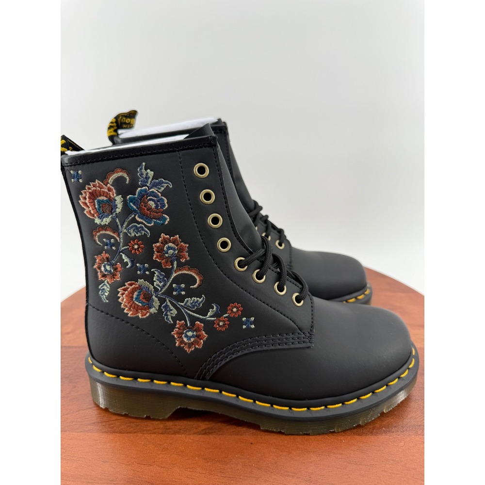 Dr. Martens 1460 Vonda TF Black Floral Embroidered Leather 8-Eye Boots Women 7